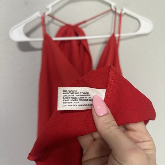 Cushnie Target Red Cowl Neck‎ Slip Midi Dress Womens 6 Satin Leg Slit Tie Neck - Picture 8 of 10